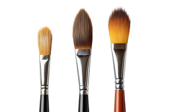 Selection of paint brushes displayed against a plain background showcasing various sizes and shapes useful for different art techniques and projects