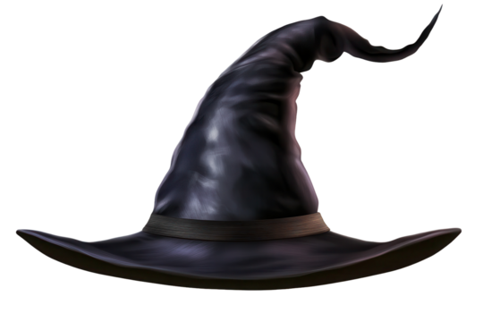 Witch hat with a pointed top and wide brim on a transparent background showcasing a classic design suitable for Halloween or themed events