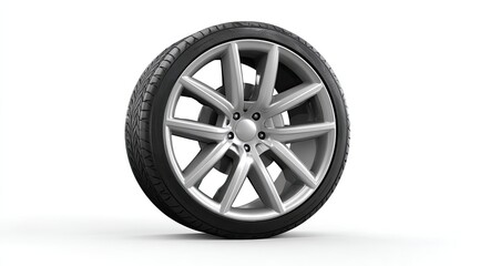 Obraz premium Gray alloy wheel with black tire, 3/4 view