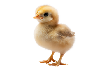 Cute fluffy chick standing on transparent background, showcasing soft feathers and expressive eyes, perfect for highlighting spring themes and farm life