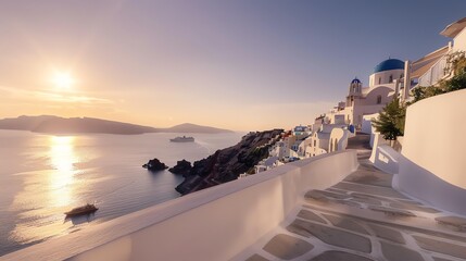 Santorini sunset over the Aegean Sea coast