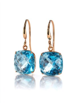 Pair of light-blue square gemstone earrings, set in rose gold, dangle style
