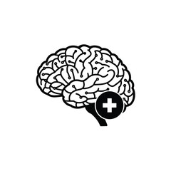 Black brain with medical symbol health science