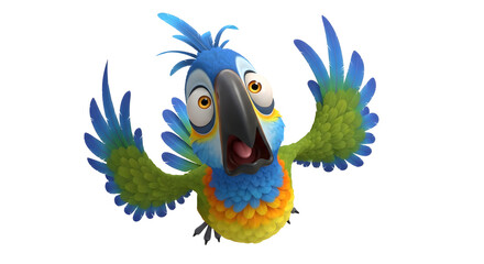 Fototapeta premium Animated Blue Macaw Joyfully Spreading Wings