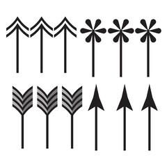 Stylized arrow symbols with chevrons, petals, and geometric forms.