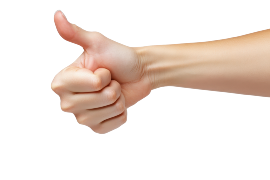 Woman expressing disapproval with a thumbs down gesture against a plain white background, emphasizing negative feedback or dissatisfaction