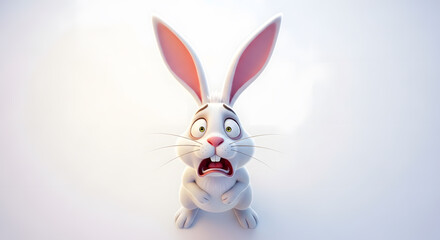 Fototapeta premium Anxious Cartoon Rabbit: Wide-Eyed Fear on White