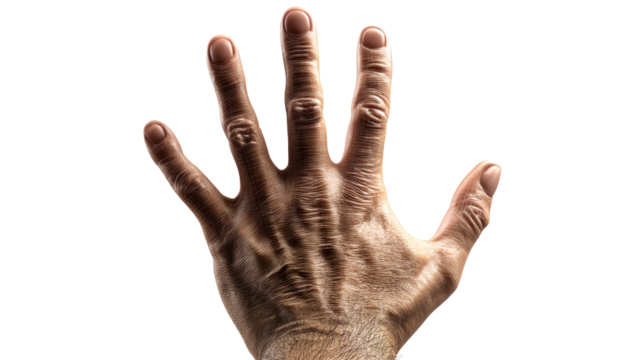 Close-up of Human Hand with Visible Skin Texture and Fingerprints, cut out transparent