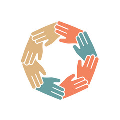 Obraz premium A stylized illustration depicting a circle of diverse hands joined together in unity and teamwork.