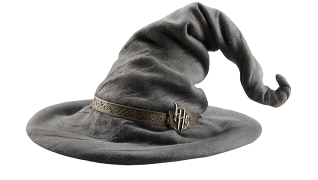 Grey Textured Witch Hat on Transparent Background