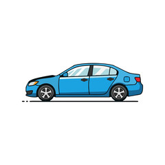 Modern Blue Sedan Car Side View in Flat Vector Style on Transparent Background &ndash; Urban Transportation Icon for Driving Apps, Car Rental UI, and Travel Blogs in Cool Color Palette