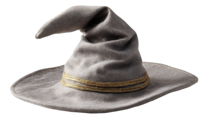 Grey Witch's Hat with Gold Trim on Transparent Background