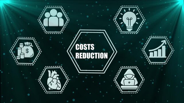 Costs Reduction Strategy Business Icons Finance Growth Idea Teamwork Health Cybersecurity Concept Animation