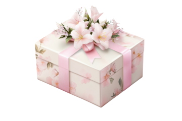 Gift box decorated with delicate flowers, perfect for special occasions and celebrations, showcasing gigapixel quality design elements
