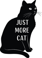 Minimalist vector illustration of a sleek black cat sitting in a regal pose with the words 