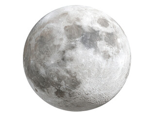 Full Moon on Transparent Background: Detailed Grey Lunar Surface