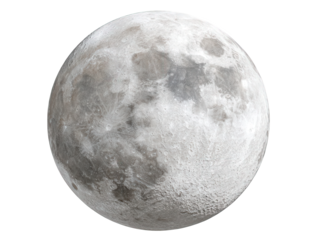 Full Moon on Transparent Background: Detailed Grey Lunar Surface