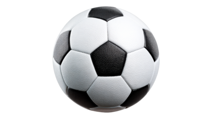 Close-up Texture of a Classic Black and White Soccer Ball, cut out transparent