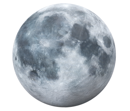 Full Moon with Detailed Crater Surface on Transparent Background
