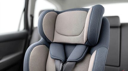 Fototapeta premium Child car seat with soft padding and safety straps in vehicle