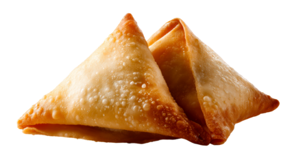 Crispy Baked Triangle Pastries With Golden Brown Crust, cut out transparent