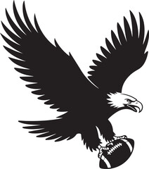 Obraz premium Flying Bald Eagle with Football Silhouette Vector Illustration
