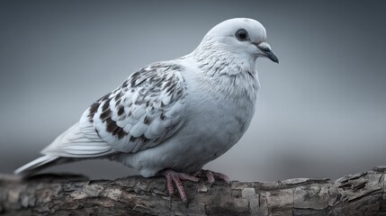Portrait of a Speckled White Dove Perched on a Weathered Branch with Elegance