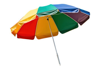 Obraz premium Colorful beach umbrella for shade and relaxation on sunny days by the ocean or lakeside, perfect for summer vacations and outdoor activities