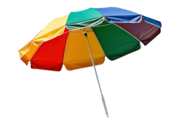 Colorful beach umbrella for shade and relaxation on sunny days by the ocean or lakeside, perfect for summer vacations and outdoor activities