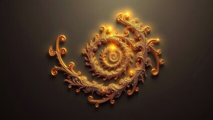 Golden spiral pattern with decorative ornaments on a dark background