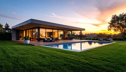 Modern eco-friendly suburban house with solar panels and garden ai generated image