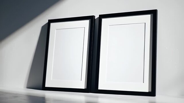 Two Black Frames with White Mats on White Background