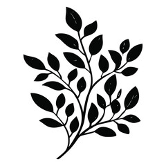 Illustration of a stylized black leafy branch with small leaves on a white background vector graphic art