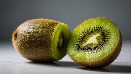 Fresh Kiwi Fruit Slices Displaying Vibrant Green Flesh and Seeds