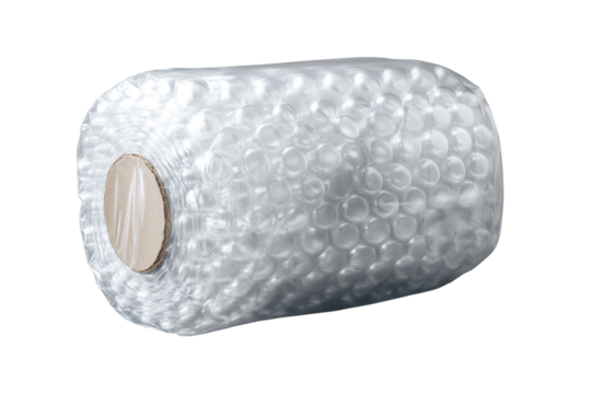 Roll of bubble wrap for packaging, protecting fragile items, and cushioning during shipping in various sizes and shapes, ideal for moving or storage needs
