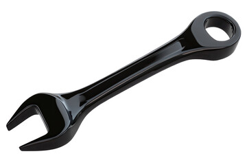 Obraz premium A black wrench tool with a glossy surface rests against a neutral background, showcasing its sleek design ideal for various mechanical tasks