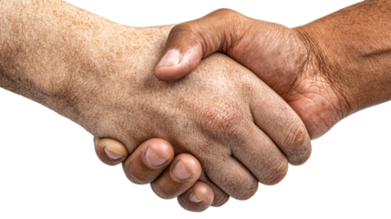 Diverse hands clasped in agreement showing texture and unity, cut out transparent