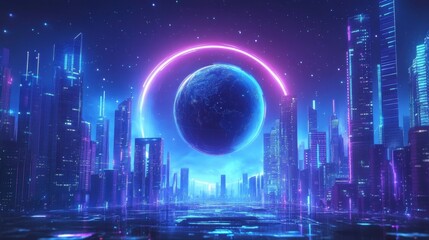 Neon Cityscape Futuristic Global View.