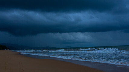 Dark with Dramatic blue sky and dark as Dramatic blue sea color and dark storm raining cloud...
