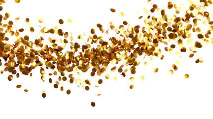 Falling Golden Confetti Shower Against White Background, cut out transparent