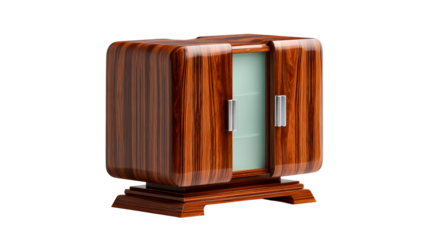 Exquisite Art Deco Cabinet with Polished Wood and Glass Front, cut out transparent