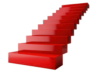 Obraz premium Stairs leading to success in bold red color isolated on transparent background for motivational and inspirational themes