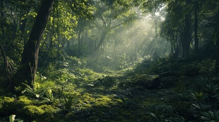 Fototapeta premium Sunlit Rainforest Path.