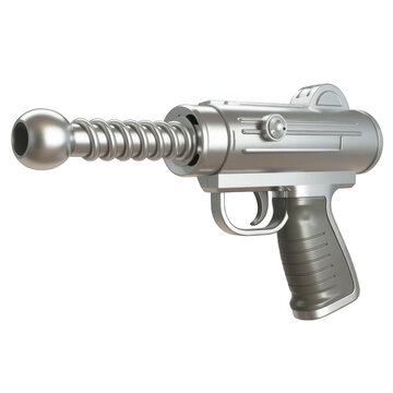 Retro futuristic raygun isolated on transparent background, a vintage science fiction weapon