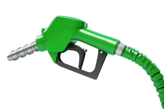 Green gas pump nozzle designed for fuel dispensing and efficient energy use in service stations or private gas stations