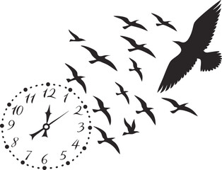 Obraz premium Clock with birds flying away symbolizing time passing