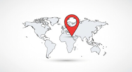 World Map with Red Pointer Navigating and Highlighting Global Destinations