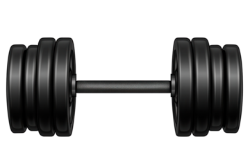 Isolated side view of a heavy black dumbbell designed for strength training and bodybuilding exercises at a fitness studio or gym setting