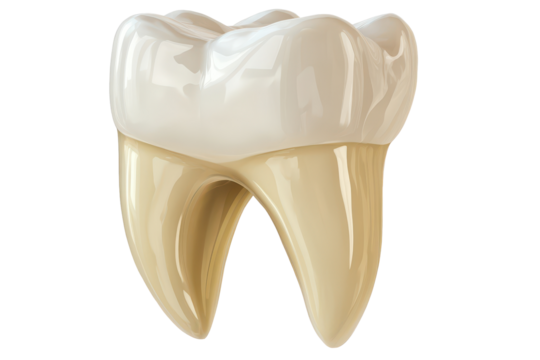 Detailed view of a single tooth isolated on a transparent background suitable for educational use and digital applications