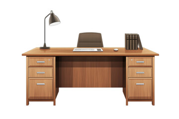 Stylish office desk with lamp and organized workspace showcases a modern professional environment during daytime hours